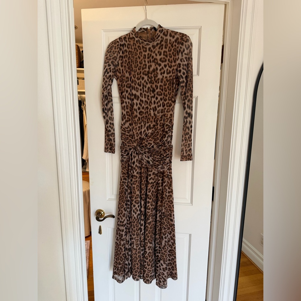 Revolve Bardot Lea Printed Mesh Midi Dress in Brown Leopard - Picture 4 of 7